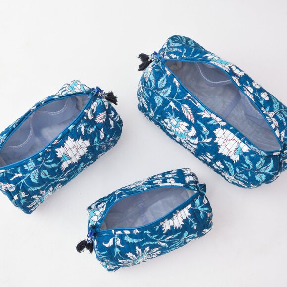Cotton Toiletry Bag Floral Print Light Blue Color Toiletry  display picture 3